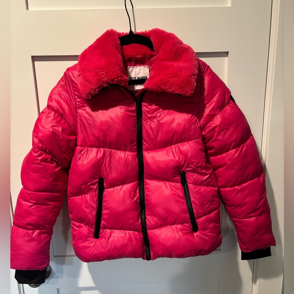 Steve Madden Girls Pink Puffer Jacket Coat Size M (10/12)
